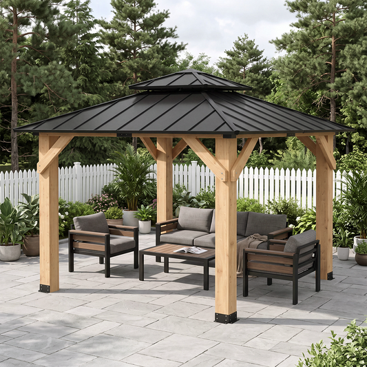 10' x 10' Cedar Wood Hardtop Gazebo