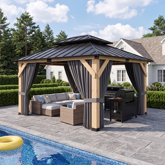 10' x 12' Cedar Wood Hardtop Gazebo