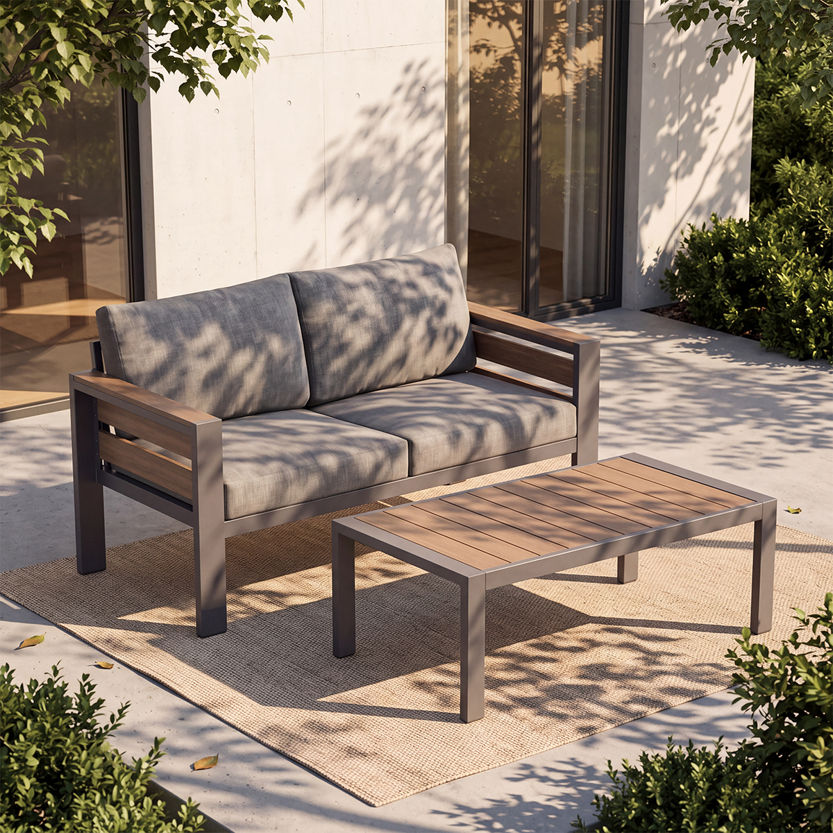 2-Piece Outdoor Sofa Set with Loveseat and Coffee Table
